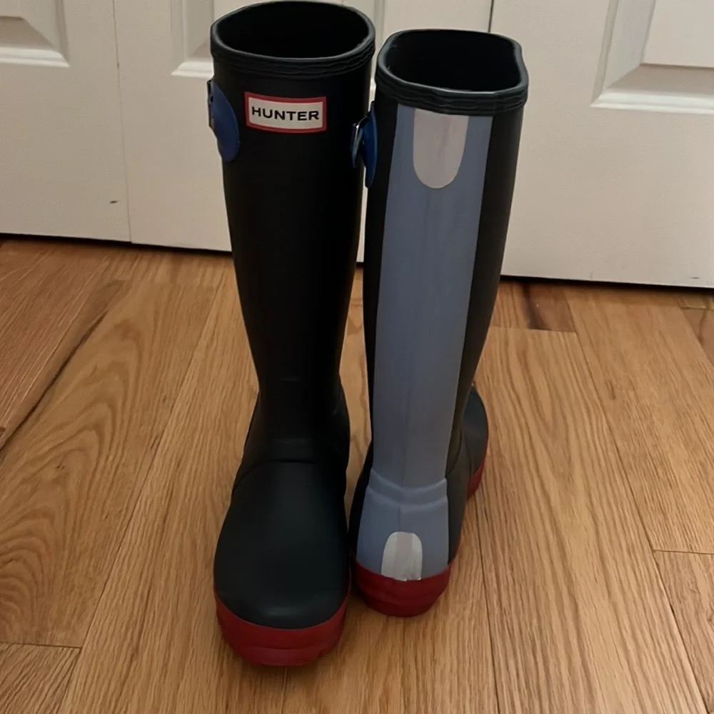Hunter limited edition red & blue color block reflective boots Sz 5 - Picture 12 of 12